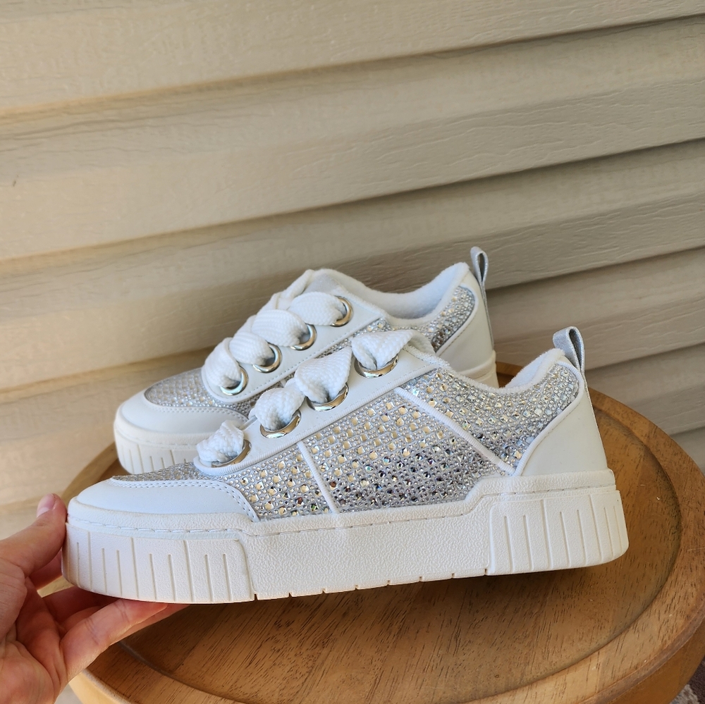 Gianni Bini White and Silver Glitter Platform Sneakers - Picture 9 of 10